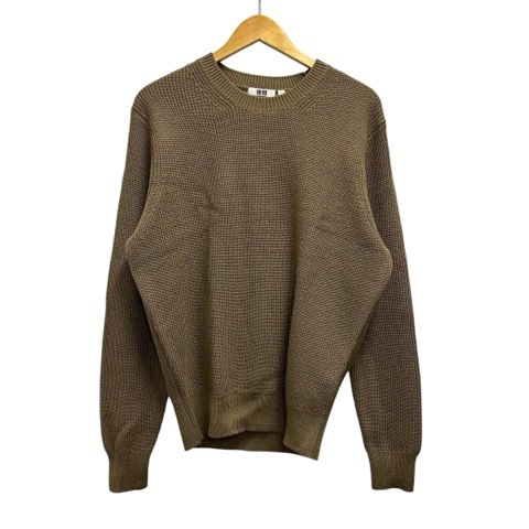  Uniqlo UNIQLO вязаный свитер длинный рукав вырез лодочкой одноцветный шерсть .351-432746 XL чай Brown мужской 