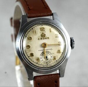 1円スタート CROWN ヴィンテージ ラウンド スモセコ 2針 レディース 腕時計 手巻き antique vintage wacth 1スタ