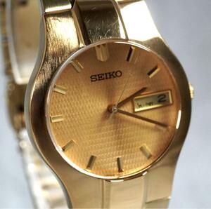 1円 スタート SEIKO セイコー ラウンド デイデイト 稼働品 腕時計 wacth メンズ クォーツ ゴールド men's 1スタ