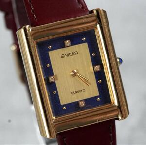 1円 スタート ENICAR エニカ レクタンギュラー 4Pストーン 腕時計 クォーツ antique vintage wacth 稼働品 1スタ 激レア