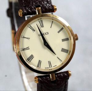 1円 スタート GUCCI グッチ GG柄 ラウンド ローマン ユニセックス 腕時計 クォーツ 稼働品 新品電池 vintage wacth 1スタ ブランド