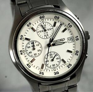 1円 スタート SEIKO セイコー クロノグラフ デイト ラウンド 稼働品 メンズ 腕時計 クォーツ シルバー quartz men's wacth 1スタ