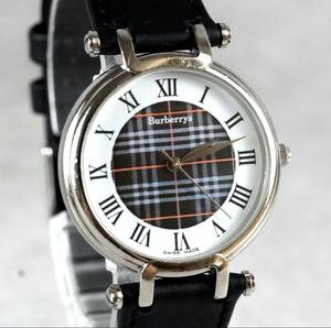 1円 スタート Burberry バーバリー チェック ローマン メンズ 新品ベルト 稼働品 腕時計 クォーツ vintage antique wacth 1スタ