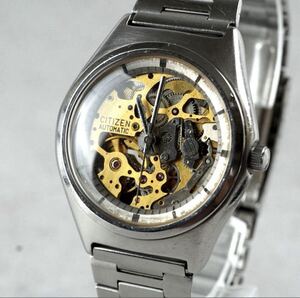 1円スタート CITIZEN シチズン 両面スケルトン ラウンド メンズ 腕時計 自動巻き antique vintage wacth 稼働品 1スタ