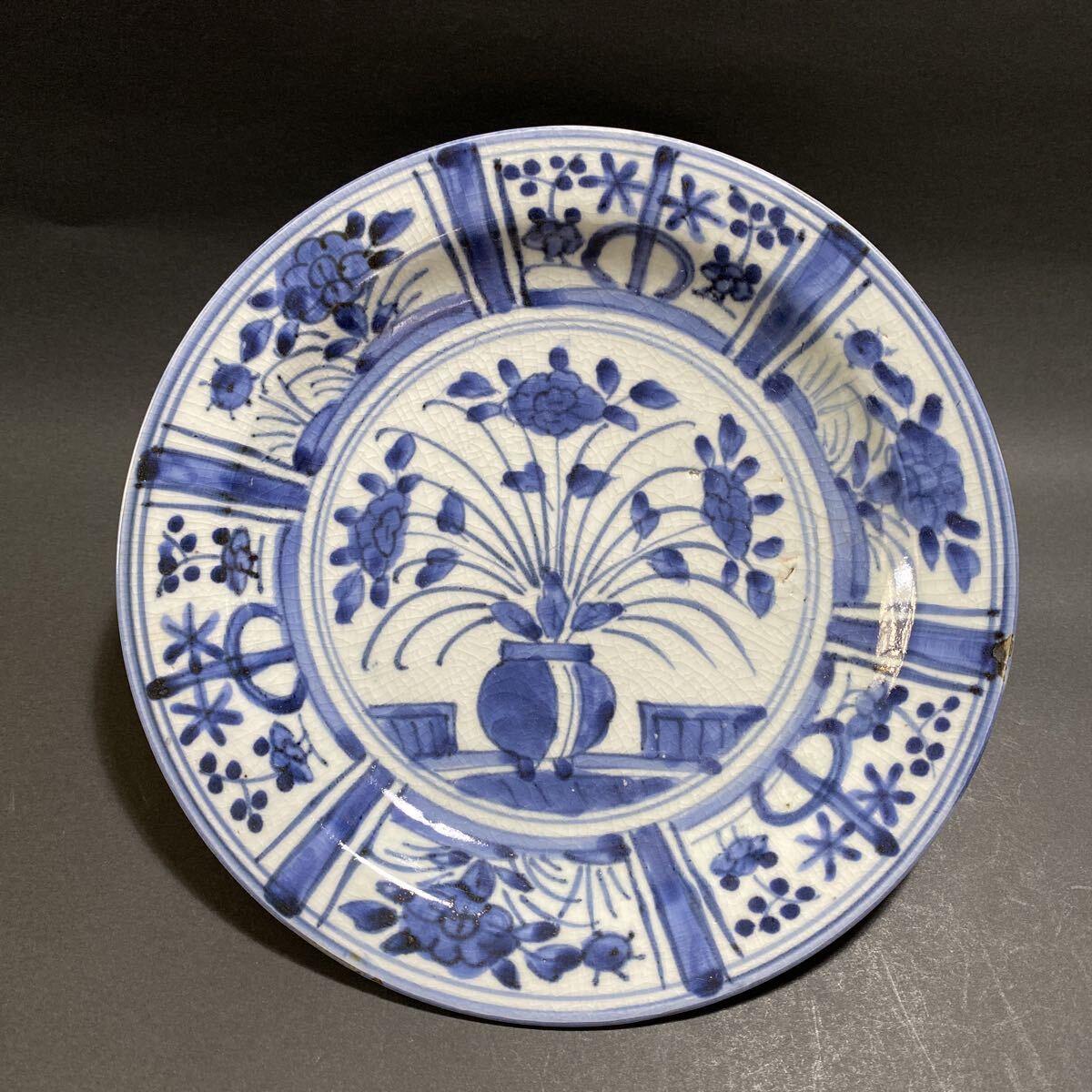 古伊万里　染付芙蓉手平皿　平高台　15.5㎝　骨董　古美術　江戸期　コレクション 古伊万里 染付芙蓉手平皿 平高台 15.5㎝ 骨董 古美術 江戸期