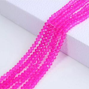 3本組 3mm ボタンカットビーズ クリスタルガラス 濃いピンク