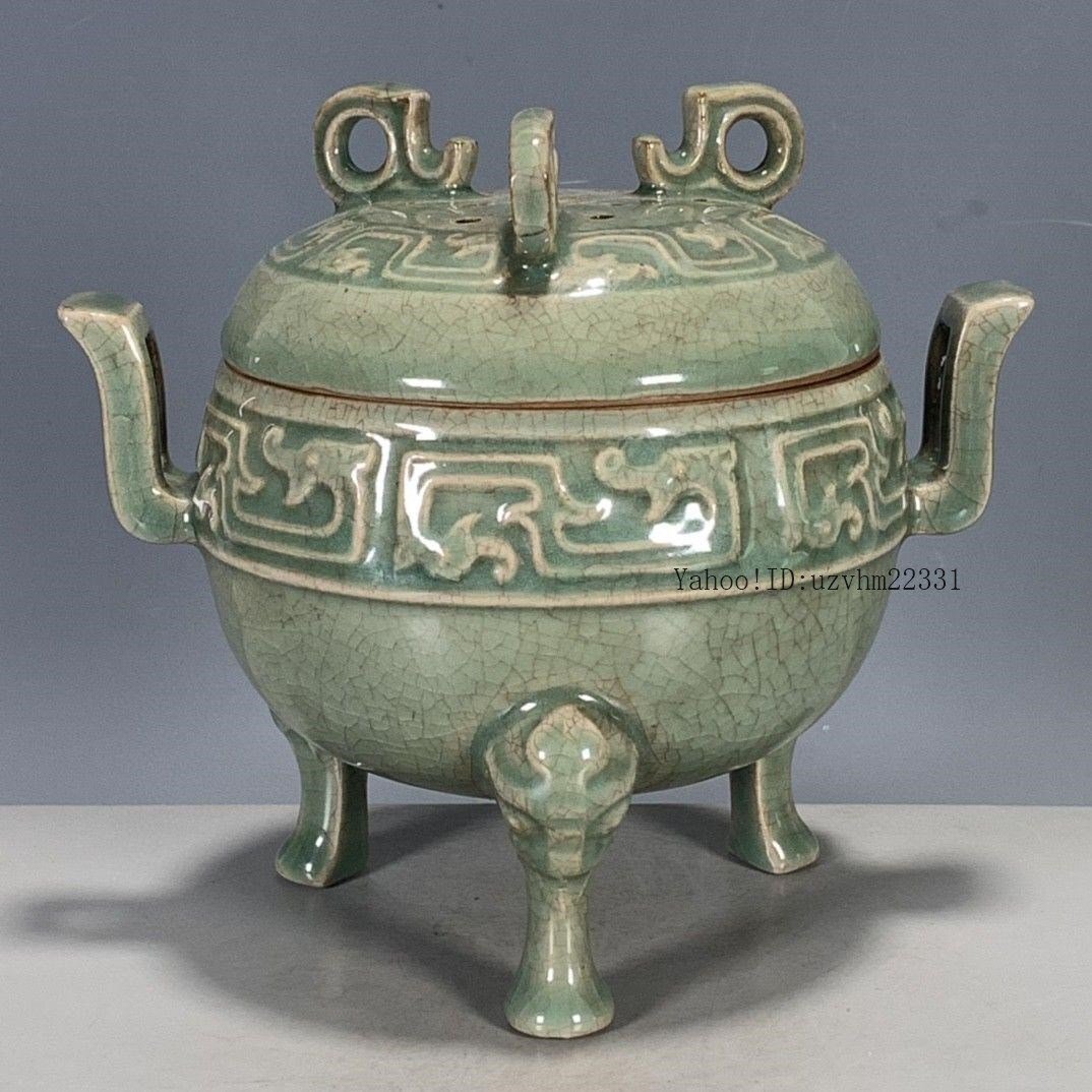 中国 汝窯 青磁 香炉 陶器 陶芸 香道具 仏具 官窯 青釉 汝窯青磁龍耳方形尊 – Ru ware Celadon Vase | 陶磁オンライン