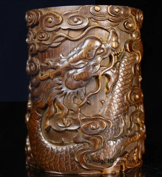 3　古美術　文房具　竹彫筆入　清時代y208 3　古美術　文房具　竹彫筆入　清時代y208