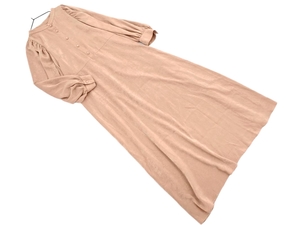 Strawberry Fields Band Collar Puff Sleeve Gather Long Shirt Dress Beige ◇■ ☆ fjc9 Women