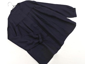 HUMAN WOMAN человеческая женщина 100% шерсть без воротника блузка рубашка размерM/темно-синий ◇■ ☆ fjd0 женщины