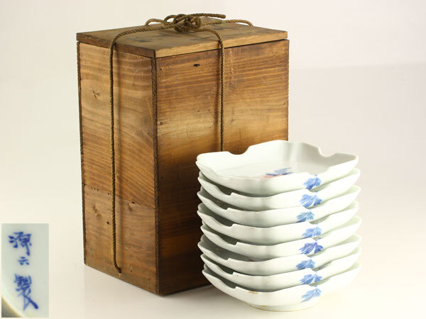 古伊万里　染錦　牡丹の図　角皿　５枚　C590AS- BLz 古伊万里 染錦 牡丹の図 角皿 5枚 C590AS- BLz 美術品