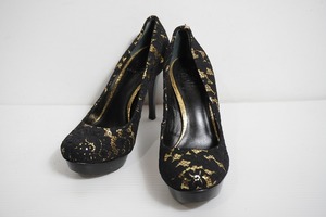 正規 TORY BURCH トリーバーチ パンプス ピンソール シューズ レース デザイン ハイヒール 黒 6 1/2 M JP 23.5 本物 327P★2