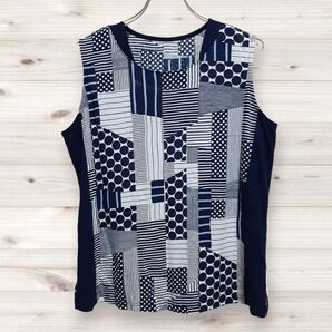 C1342 クリアーストリーム Clear Stream ブラウス ノースリーブ 総柄 柄もの Uネック