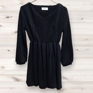 C1369 ルル RURU ひざ丈ワンピース 長袖 黒