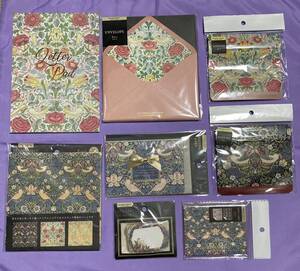 ウィリアム モリス 8点セット レターパッド 封筒 カード ジッパーバッグ デザインシート フレークシール セリア William Morris いちご泥棒