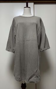 A★美品★MILLE GOUTS★7分袖 チュニック オーバー Tシャツ レディース フリーサイズ M L グレージュ ワッフル生地 綿100% ロングシャツ