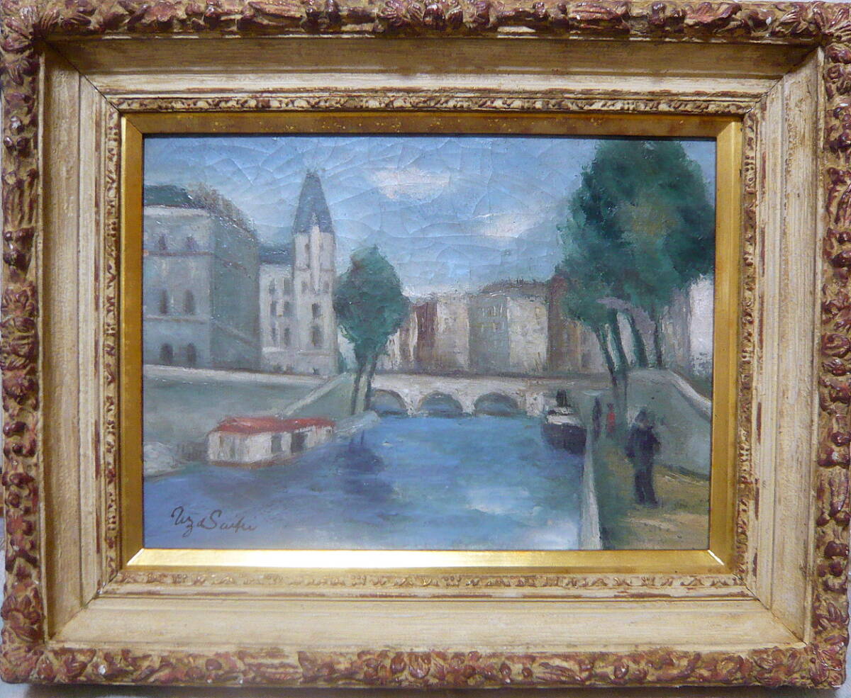 ☆佐伯 与吉郎☆「ポスターのある街角の家」油絵F８号　未使用！ 佐伯与吉郎 原画 パリ 古い郊外 油彩画 油絵 風景画 F8号 - メルカリ