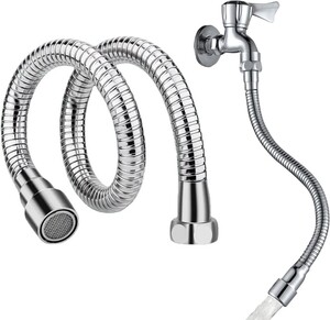 384 蛇口 シャワー 首振り 台所 家庭用 ステンレス製 長さ30cm シルバー