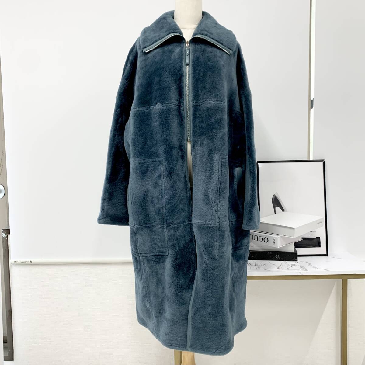 M12485 エルメス アウター ムートン コート ジップアップ リバーシブル 