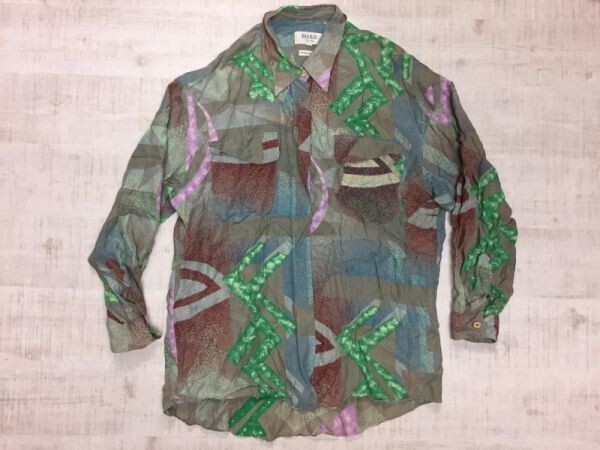 DIVA di GRAZIA 国産レトロ オールド アート総柄 長袖シャツ ブラ