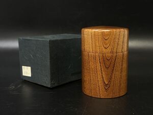 sa☆/ 欅 ケヤキ 茶筒 高さ10.2㎝ 征目加工 天然木 箱付き  /DY-5033