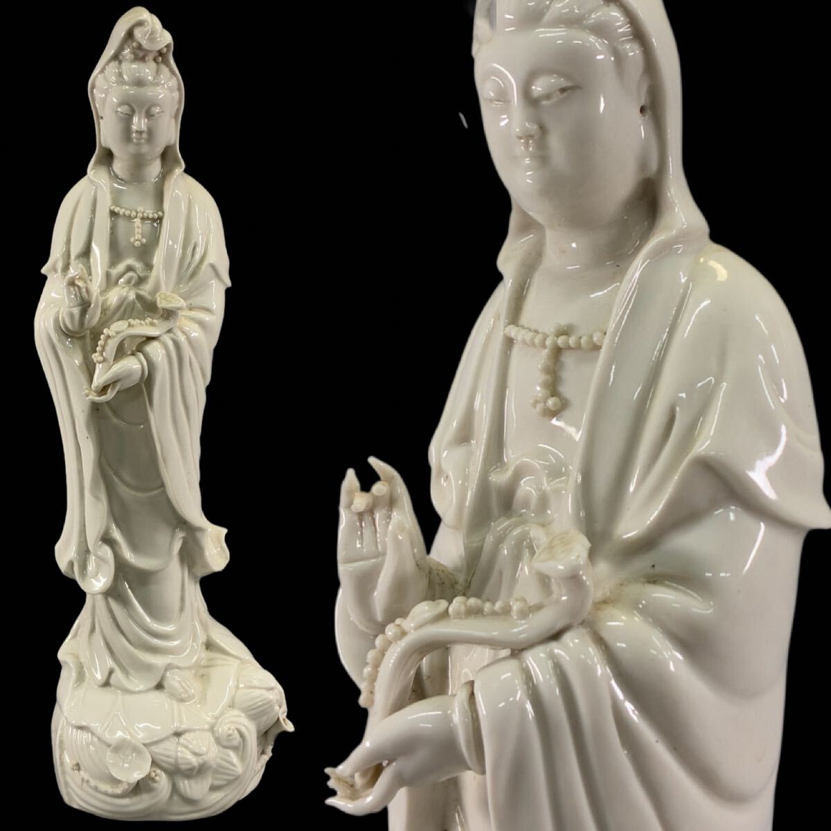 中国美術　玉白瓷　観音菩薩像　招生観音 中国美術 玉白瓷 観音菩薩像 招生観音