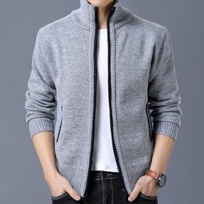 ジャケット 【グレー】 XL メンズ 服 ニット ジップアップ 裏起毛 裏フリース ブルゾン カーディガン ゴルフウェア 40代 50代 60代 冬 春 3