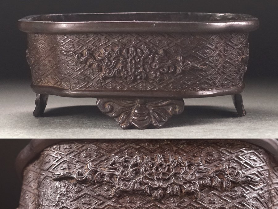骨董 古銅製 水盤 整珉鋳? 在銘 水仙盤 古美術 老銅 砂鉢 銅花器 盆栽鉢 骨董 古銅製 水盤 整珉鋳? 在銘 水仙盤 古美術 老銅 砂鉢 銅花器
