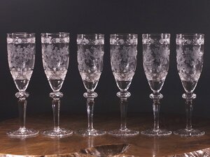 ∇Цветок ∇Мейсенский хрусталь, шесть великолепных бокалов для шампанского с гравированными мейсенскими цветами