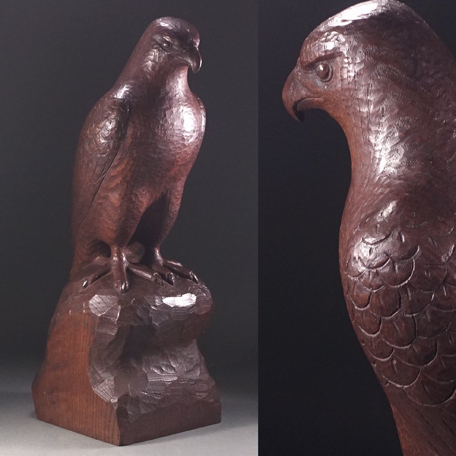 木彫り鷹 木彫り/鷹/鷲/美術品/オブジェ/アンティーク/彫刻】置物 木製