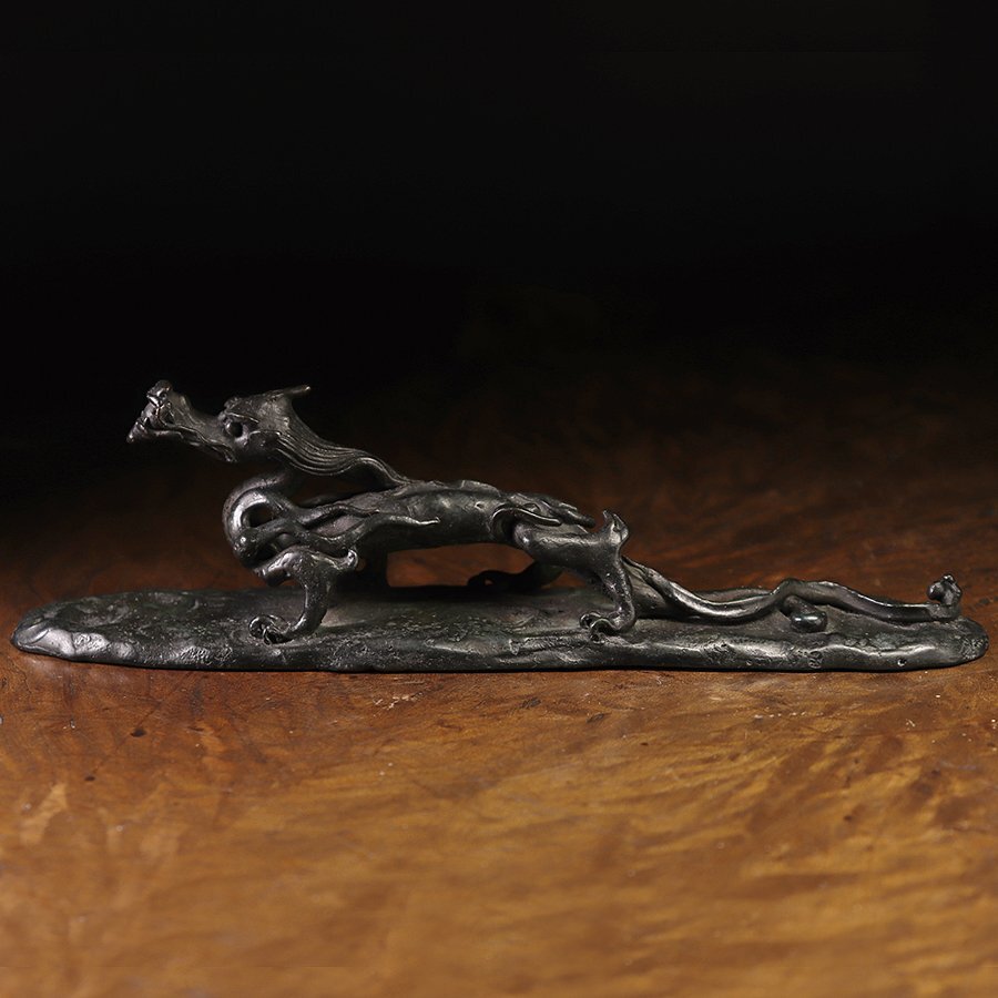 本間琢斎 斑紫銅製 文鎮 龍紐文鎮書鎮 筆架 書道具 金属工芸 骨董 共箱 本間琢斎 斑紫銅製 文鎮 龍紐文鎮書鎮 筆架 書道具 金属工芸