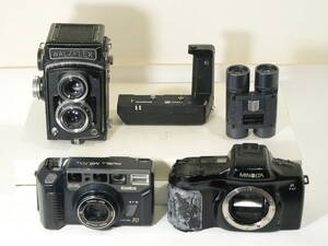 WALZFLEX、MINOLTA α7xi、Konica MR.70LX、OLYMPUS OM WINDER 2、BINOPET 4×25 5台ともジャンク E339