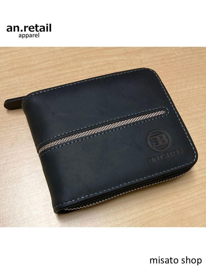 ★メンズ ビンテージ PUレザー 二つ折 財布 ラウンドジップ エンボス加工文字