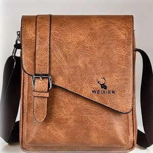 ★ WEIXIER メンズ ショルダーバッグ ヴィンテージ 縦型 ライトブラウン 2025 ③