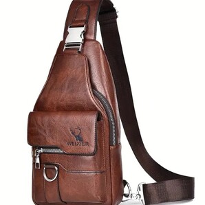 ★WEIXIER★ メンズ レディース ショルダーバッグ ボディバッグ ダークブラウン