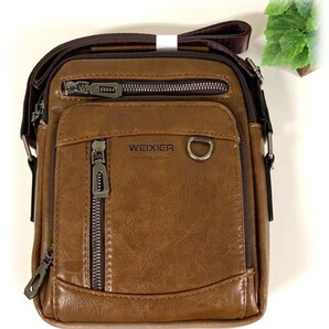 ★WEIXIER メンズ ショルダーバッグ クロスボディ 大容量 ライトブラウン②