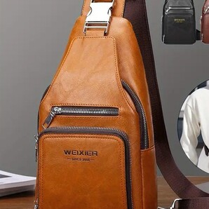 ★WEIXIER★ クロスボディバッグ 大容量ショルダーバッグ ライトブラウン②
