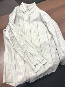 □S104464:BURBERY LONDON バーバリーロンドン メンズ ロゴ シャツ 長袖 ストライプ 三陽商会 Mサイズ