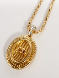 Christian Dior クリスチャンディオール CDロゴ ネックレス ラインストーン レディース アクセサリー ゴールドカラー 長期保管