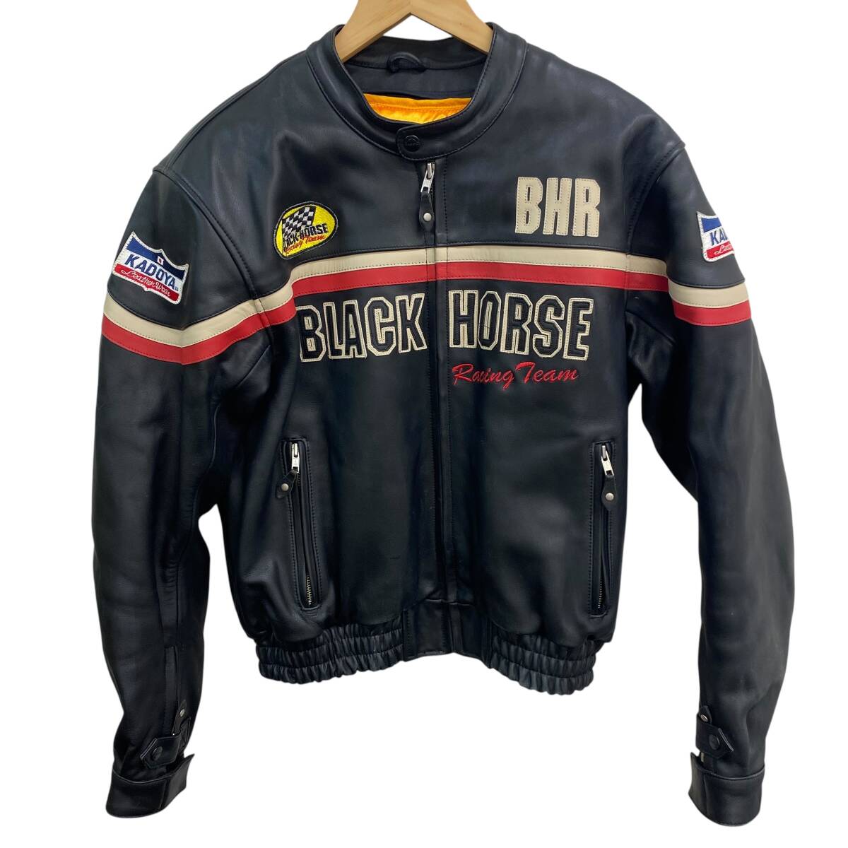 カドヤ レザージャケット BlACKHORSE 牛革 バイカー 黒×赤 カドヤ レザージャケット BlACKHORSE 牛革 バイカー 黒×赤 革