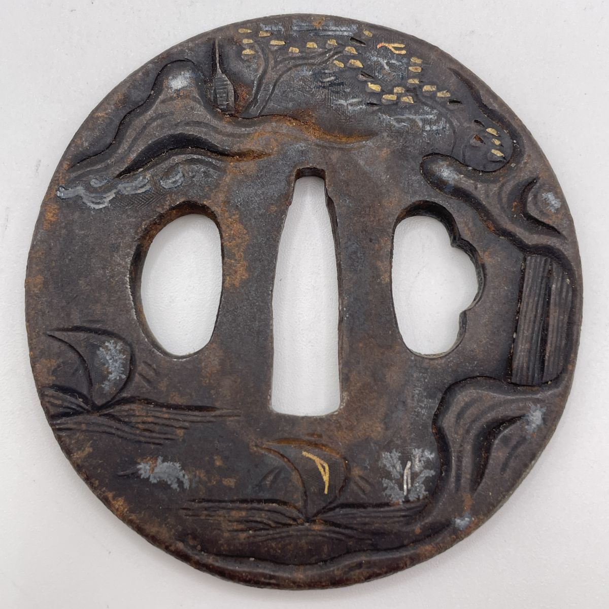 鍔　時代物　月　アンティーク　古美術　刀装具 Yahoo!オークション -「鍔 月」(武具) の落札相場・落札価格