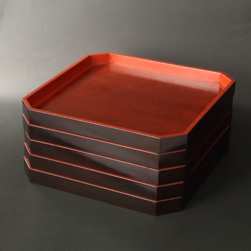 未使用　黒刷毛目松葉　懐石揃10客(懐石膳/椀/盃/杓子/盆/他) Tsubaki - 黒刷毛目塗 - 蓋付小椀