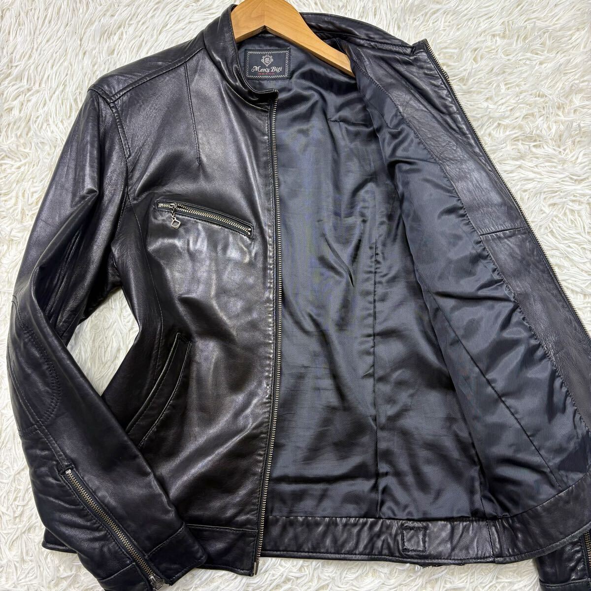 美品 MEN'S BIGI 本革 L レザージャケット メンズ 牛革 黒 MENS BIGI×DENHAM】コラボレザージャケット｜メンズ