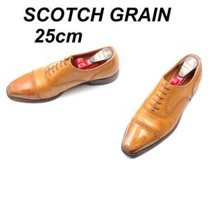 即決 SCOTCH GRAIN スコッチグレイン 25cm M0152 メンズ レザーシューズ ストレートチップ 内羽根 茶 ブラウン 革靴 皮靴 ビジネスシューズ