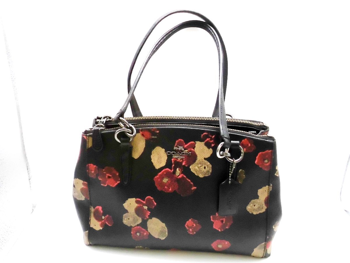 【極美品】コーチ 花柄 ショルダーバッグ フラワープリント ブラック 黒 COACH コーチ ティーローズ フラップ ショルダーバッグ 花柄