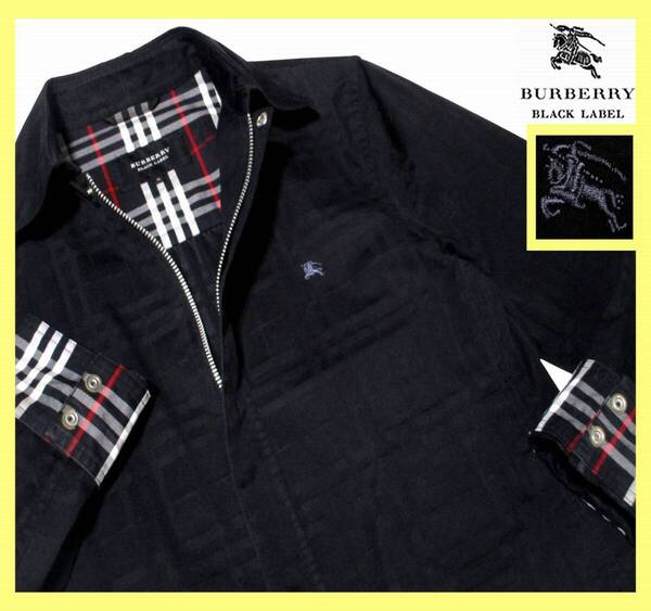 美品 M バーバリーブラックレーベル BURBERRY BLACK LABEL シャツジャケット シャドーノバチェック×ノバチェック ホース刺繍 即決送料無料