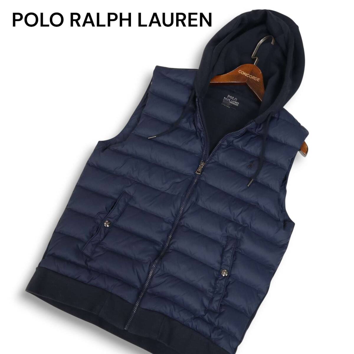 美品　ポロラルフローレン　ダウンベスト　フード着脱可　現行タグ　紫刺繍　肉厚 ポロラルフローレン 刺繍ロゴ ビッグポニー ダウンベスト 赤 L