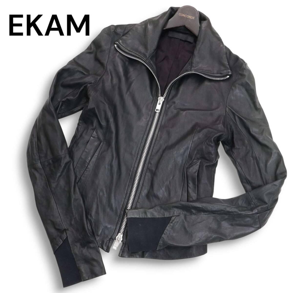 EKAM ハイネック ラムレザージャケット 中古・古着通販】EKAM (エカム) 変形ハイネックラムレザー