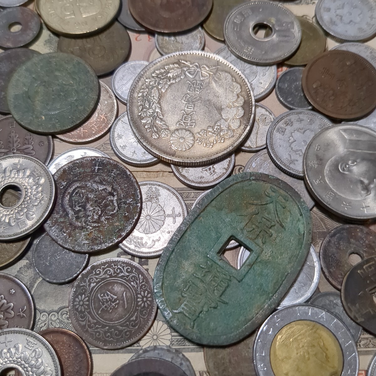  Япония старая монета небо гарантия через ... через . документ ... желтый медная монета синий медная монета дракон медная монета aluminium sen и т.п. много старая монета старая монета суммировать много медная монета дыра sen маленький штамп совместно 10.18