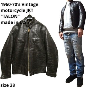 レアカラーダークブラウン!60-70sヴィンテージ!五角形TALON&逆ハの字!シングルライダース濃茶カフェレーサー